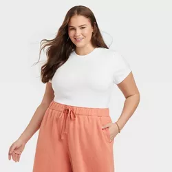 Women's Plus Size Short Sleeve Slim Fit Ribbed T-Shirt - A New Day™ White 4X