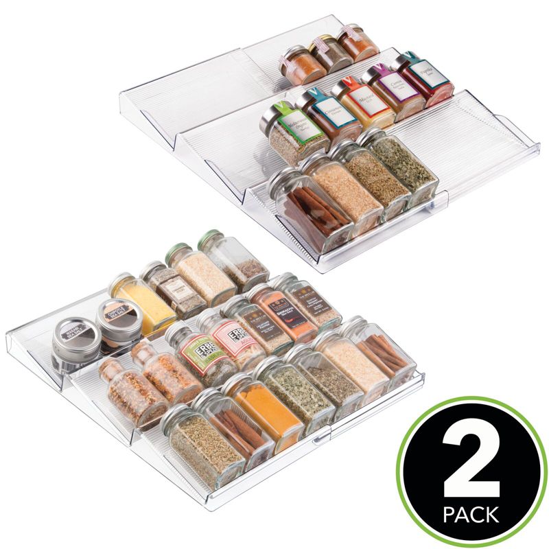 mDesign Expandable Plastic Spice Rack Kitchen Drawer Organizer, 3 Tiers, 2 of 9