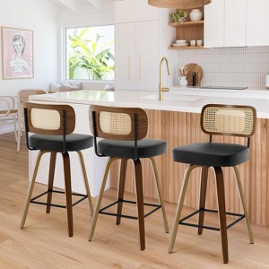 Bekrvio 26"/29" Mid-Century Modern Swivel Bar Stools Set of 1/2/3/4- Faux Leather Upholstered with Back and Bent Wood Legs,Ideal for Kitchen Island - 1 of 4