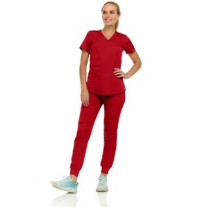 MediChic Scrubs for Women's V-Neck Scrub Set with Six Pocket Ribbed Cargo Jogger Pants with 4-Way Stretch - 1 of 4