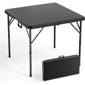 VINGLI 34" Fold in Half Square Table, Bi-Folding Commercial Table, Portable Plastic Dining Card Table for Kitchen or Outdoor, Black - 1 of 4
