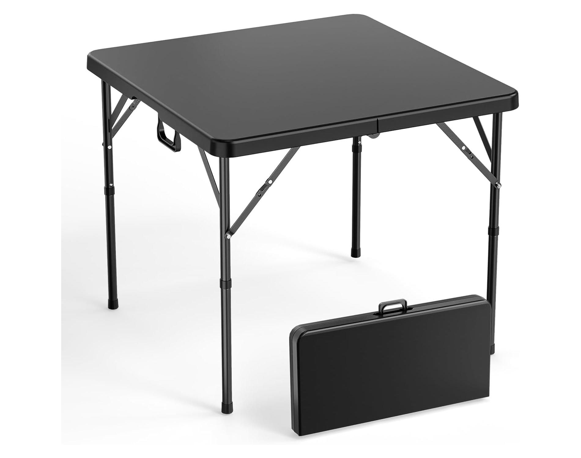 VINGLI 34" Fold in Half Square Table, Bi-Folding Commercial Table, Portable Plastic Dining Card Table for Kitchen or Outdoor, Black