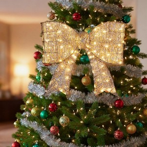 NAYSAYE 28IN Gold Christmas Bowknot Decoration Tinsel Holiday Display for Door Wall Porch Indoor Outdoor Ornament, Gold, 28.3"*4.7"*25.6" - 1 of 4