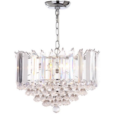 Contemporary Chrome 16.5" Glass Pendant with Shimmering Crystal Layers