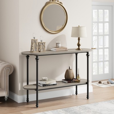 Narrow Entryway Table, Console Table with Storage Shelves, Thin Behind Couch Table, Skinny Sofa Table, Gray Entry Tabley