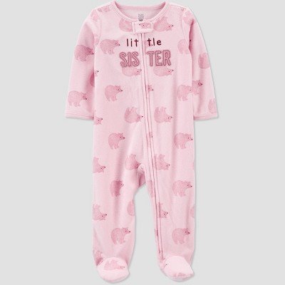 Image of Carter's Just One You® Baby Girls' 'Little Sister' Footed Pajama - Pink Newborn