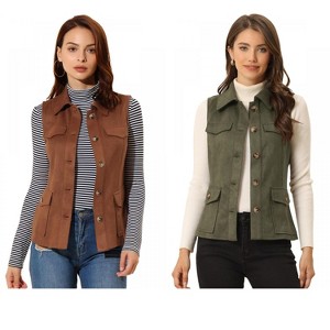 INSPIRE CHIC Women's Buttoned Sleeveless Faux Suede Utility Vest with Cargo Pocket 2 Packs - 1 of 4
