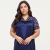 Anna-Kaci Lounge Women's PLus Size Satin Nightgown with Delicate Lace V-Neck Short Sleeves and Soft Flowing Silhouette - 4 of 4