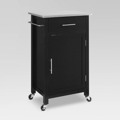 Savannah Stainless Steel Top Compact Kitchen Island Cart Black - Crosley