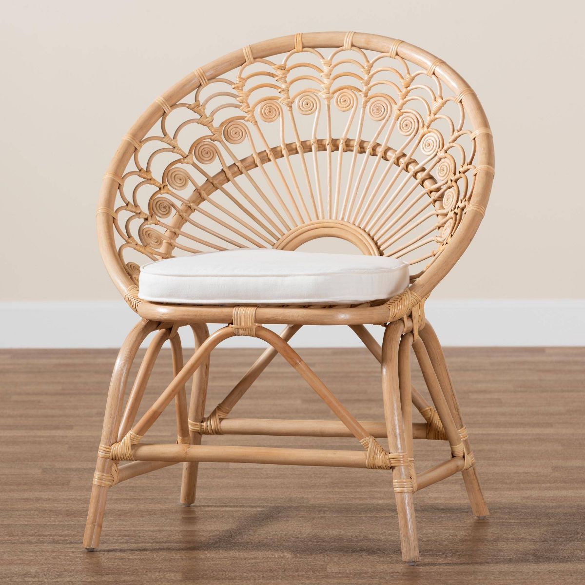 bali & pari Abriella Rattan Peacock Accent Chair Natural Brown: Handcrafted, Bohemian Design, No Assembly Required - thumbnail 9