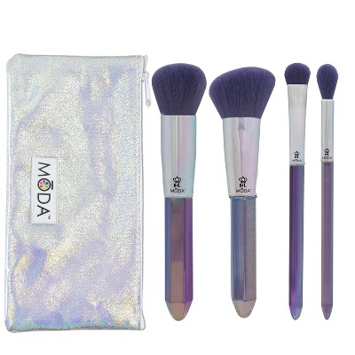 MODA Brush Mythical 5pc Brilliant Amethyst Crystal Makeup Brush Set with Zip Case, Includes - Powder, Angle Blush, MD Shader, and Crease Brushes