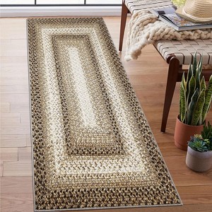 Entryway Rug Small Throw Rug Machine Washable Floor Cover Braided Printed Area Rug Indoor Non Slip Farmhouse Rug Boho Accent Rug - 1 of 4