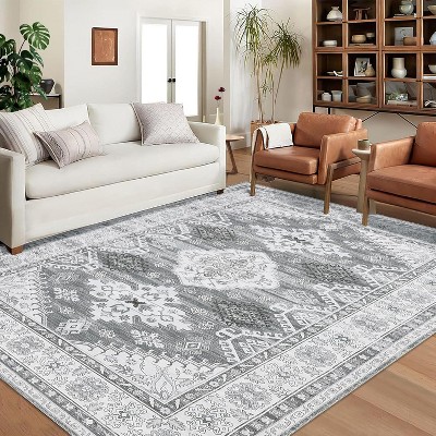 Washable Boho Rug Ultra-Thin Distressed Vintage Rug Low-Pile Floor Carpet Stain Resistant Rugs for Living Room Bedroom Dining Room Office