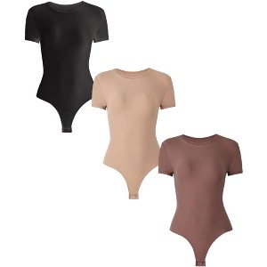 Sol Living Women's Bodysuit Seamless Casual Going Out Top Shirt Breathable Tops Tummy Control Shapewear Stretchy Basic Body Suits T Shirt Crew Neck - 1 of 4