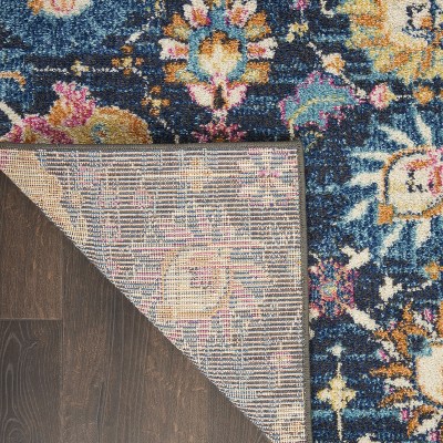 Bohemian Bliss Navy Floral Hand-Knotted 2x3 Synthetic Rug