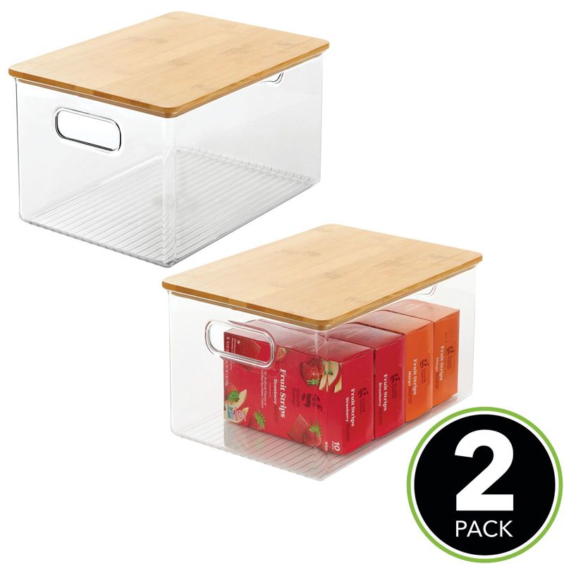 mDesign Plastic Kitchen Storage Box - Bamboo Lid, Handles, 2 of 10