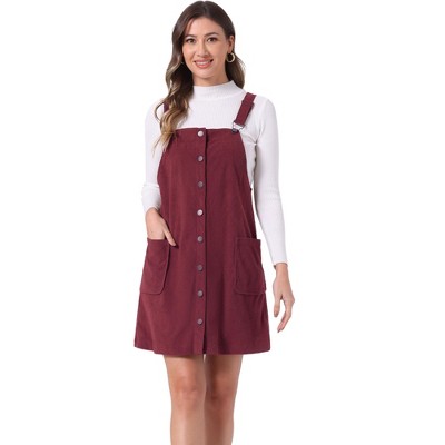 INSPIRE CHIC Women's Adjustable Straps Button Down Pinafore Corduroy Overall Dress
