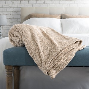 100% Cotton Luxury Soft Blanket (Twin) Taupe Chevrons - Yorkshire Home , Brown Chevrons