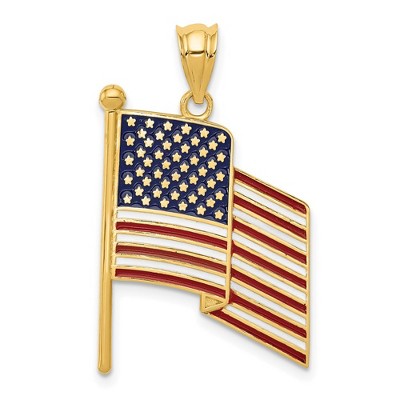 Black Bow Jewelry 14k Yellow Gold Enameled Waving American Flag Pendant