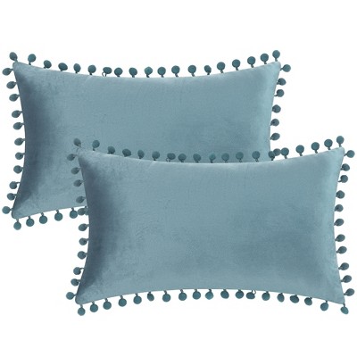 Unique Bargains Farmhouse Bedroom Decorative Velvet Pompoms Fringe Throw Pillow Covers 2 Pcs