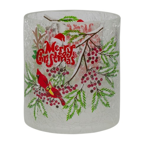 Northlight 8" Hand Painted Christmas Cardinal and Pine Flameless Glass Christmas Candle Holder - image 1 of 4