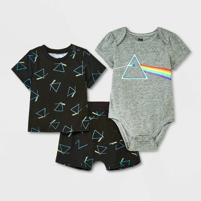 Image of Baby Boys' 3pc Perryscope Pink Floyd Shorts Set - Black 0-3M