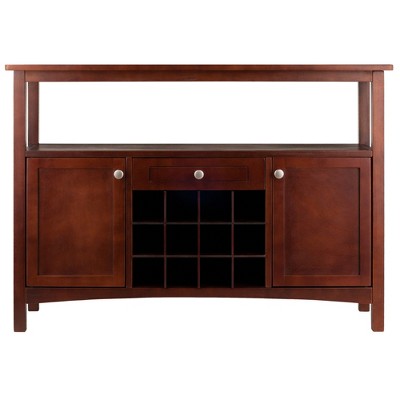 Winsome Transitional Walnut Buffet Cabinet with Wine Storage