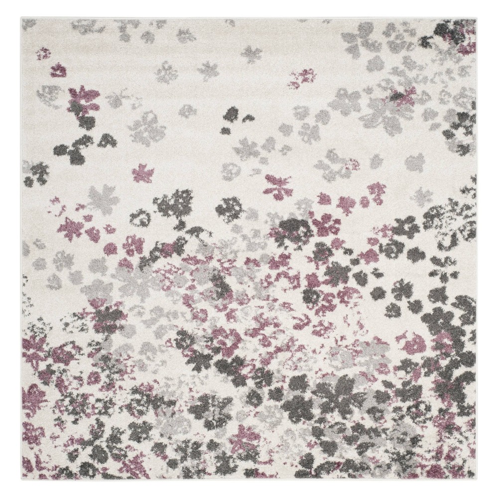 8'x8' Floral Square Area Rug Ivory/Purple - Safavieh