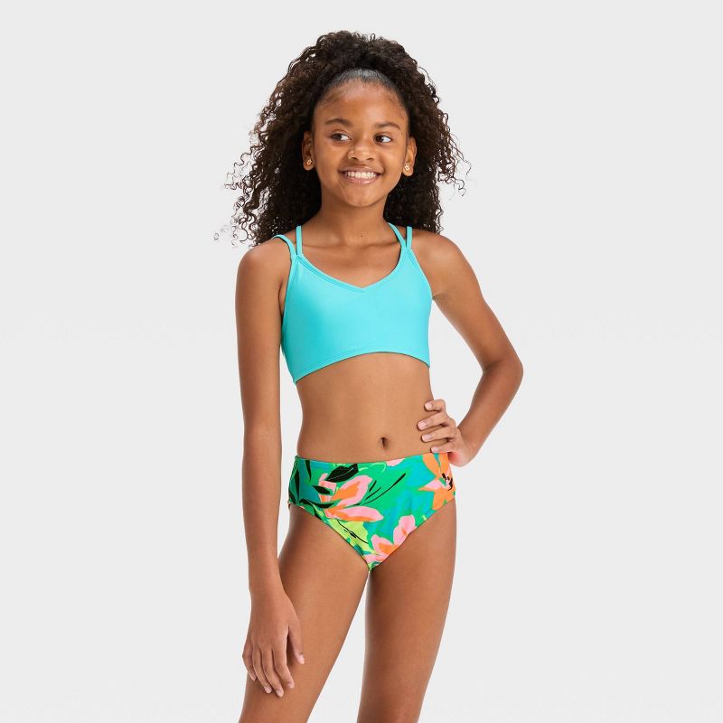 Girls' 'Abstract Blossoms' Floral Printed Rash Guard Set - art class™ Green, 3 of 6