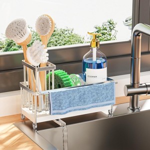 304 Stainless Steel Rustproof Silver Sink Caddy: Brush/Sponge & Soap Dispenser Holder - 1 of 4