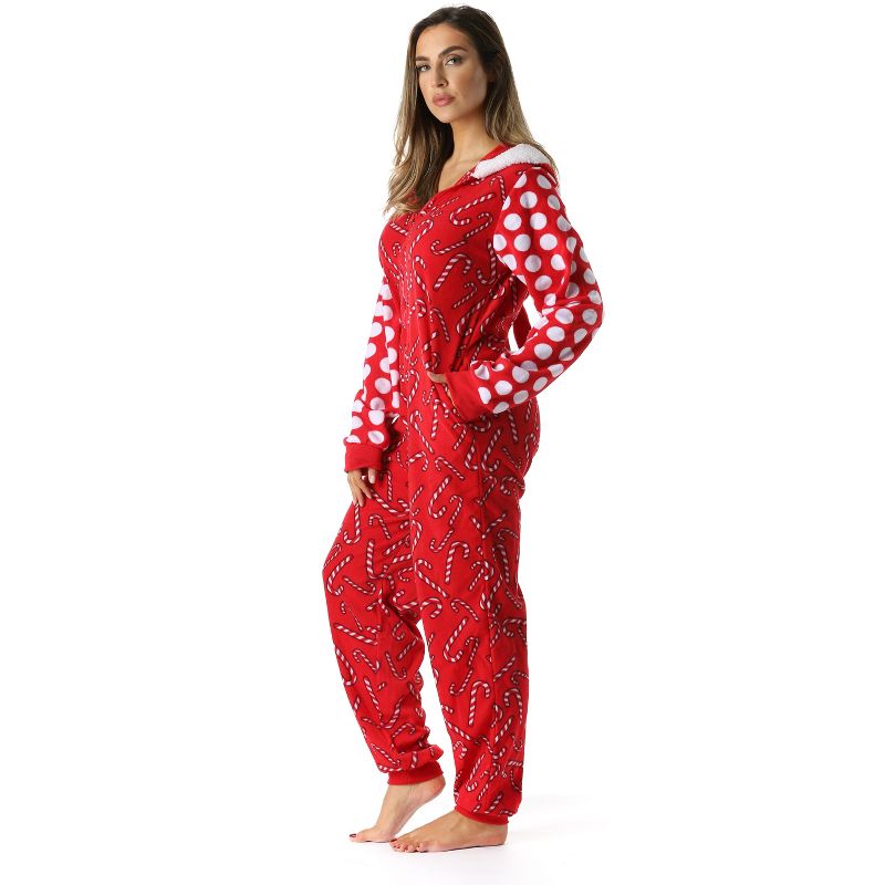 #followme Womens One Piece Christmas Themed Adult Onesie Microfleece Hoody Winter Pajamas, 3 of 5
