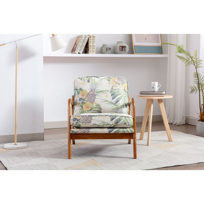 Cerys 25.59" Wide Upholstered Pattern Fabric Padded Seat and Backrest And Rubberwood Legs With Armrest Accent Chair-Maison Boucle, 1 of 8