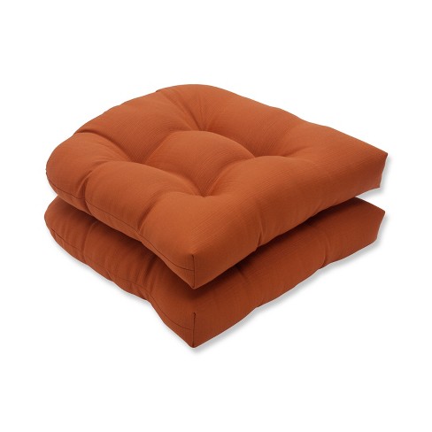 Outdoor 2 Piece Wicker Seat Cushion Set Burnt Orange Fresco Solid Pillow Perfect Weather Fade Resistant