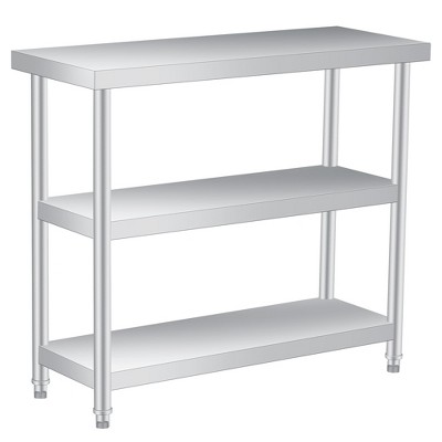 Stainless Steel Work Table, 3-Tier Commercial Metal Prep Table with Casters, Rust-Resistant Utility Tables