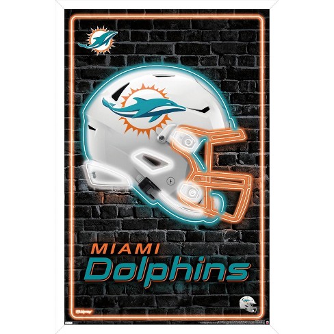 Trends International Nfl Miami Dolphins - Neon Helmet 23 Framed Wall Poster  Prints White Framed Version 22.375' X 34' : Target