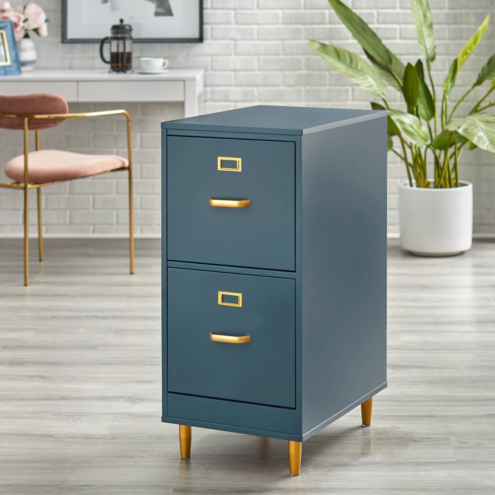 Photos - File Folder / Lever Arch File Buylateral Dixie 2 Drawer Filing Cabinet Midnight Blue: Gold-Tone Handles, MDF, Home Office Storage