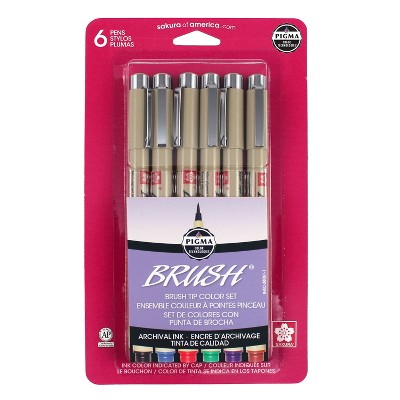 6pk 1.0mm Brush Pens - Multicolor Pigma Micron