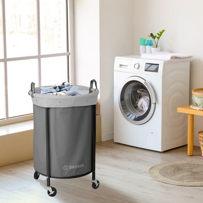 Gray Round Heavy-Duty Rolling Laundry Hamper with Steel Frame