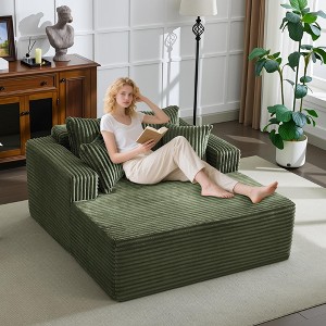 61'' Chaise Lounge Chair, Extra-Wide Oversized Comfy Upholstered Sofa with Pillows, Sofa Couch Reading Chairs Plush Faux Fur Cloud Sofas Couches - 1 of 4