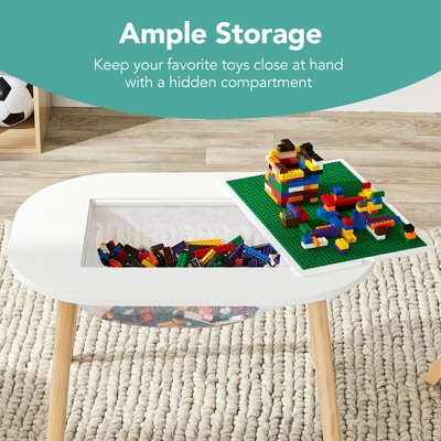 White and Natural Wood Kids Building Block Table with Stools