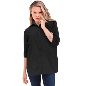 Roaman's Women's Plus Size Three-Quarter Sleeve Kate Big Shirt - 1 of 4