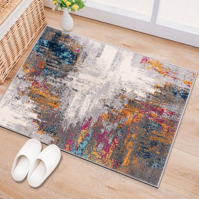 Multi-Color Abstract Art Synthetic Rectangular Area Rug 2'x3'