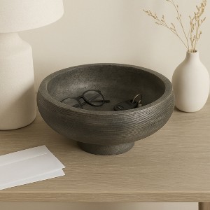 Modern Ribbed Texture Bowl for Coffee Table Decor - Decorative Bowl for Centerpiece Table Decoration or Kitchen Counter Accent - 7.25", Black - 1 of 4