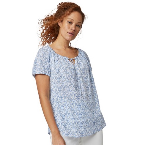 Ellos Women's Plus Size Keyhole Neckline Peasant Blouse - 22/24, Blue :  Target