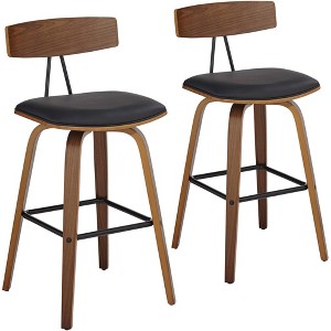 Studio 55D Westwood Walnut Bar Stools Set of 2 Brown 28" High Modern Cushion with Backrest Footrest for Kitchen Counter Island - 1 of 4