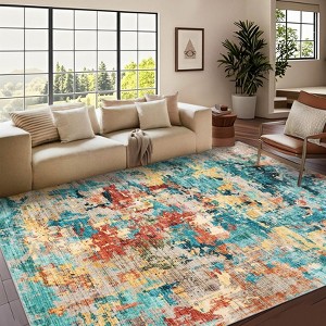 Washable Area Rug, Soft Colorful Modern Abstract Rug for Bedroom, Living Room, Dining Room & Office, Low Pile Non-Slip Boho Design (Multi) - 1 of 4