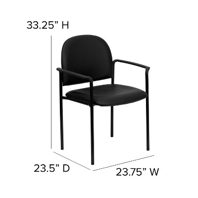Black Vinyl Stackable Metal Reception Chair with Fixed Arms