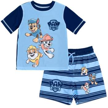 Paw Patrol Rubble Marshall Chase Pullover Rash Guard and Swim Trunks Outfit Set Toddler