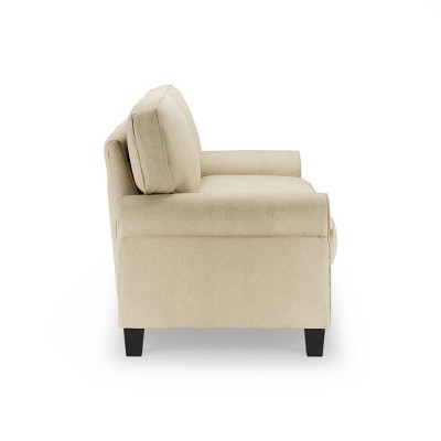 Marzipan Faux Leather Rolled Arm Sofa with Removable Cushions