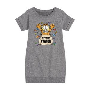 Girls' - Garfield - Tis The Season Graphic Short Sleeve Fleece Dress - 1 of 4